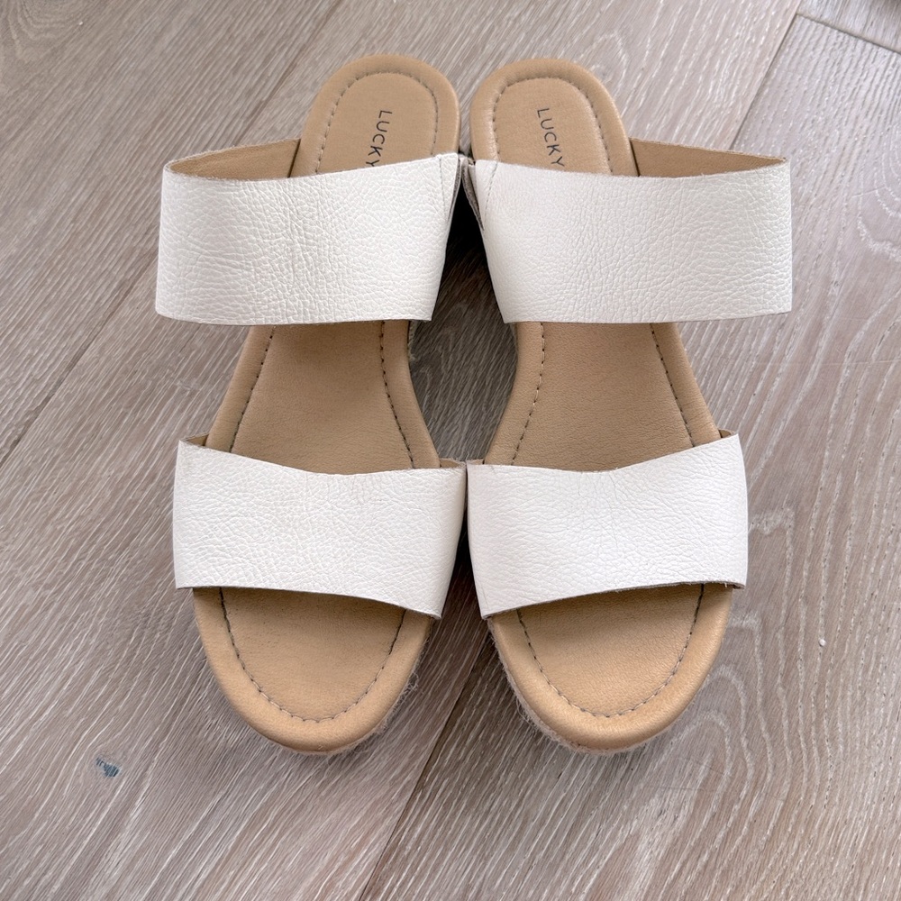 Lucky Brand Women's Leather Espadrille Double Strap Slides